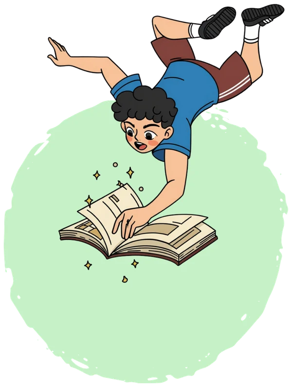 A kid diving headfirst into an open rulebook